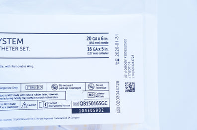 Halyard QB15016SGC Pain Relief System, Over-The-Needle Cath. Set 20Ga x 6inch (x)